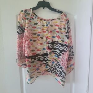Source Unknown Pink & Multicolor Abstract Print Button-Down Top
